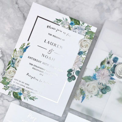 Lauren Ivory and Blue Wedding Invitation