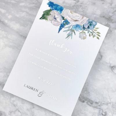 Lauren Ivory and Blue Thank you Card