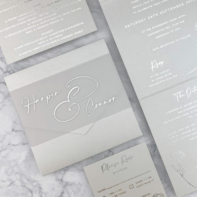 Harper Wrap Wedding Invitation- Greys / Blacks