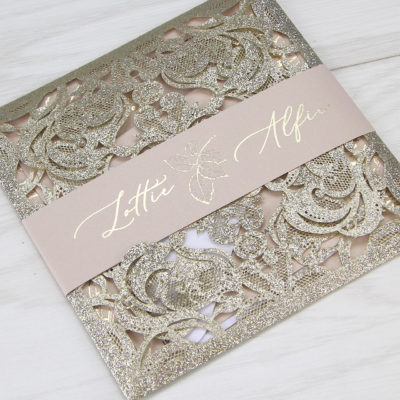 Lottie with Farrah Glitter Wedding Invitation – Greys / Black