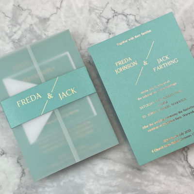 Freda Wedding Invitation – Teals / Oranges / Yellows