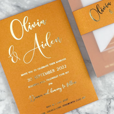 Olivia Wedding Invitation – Teals / Oranges / Yellows