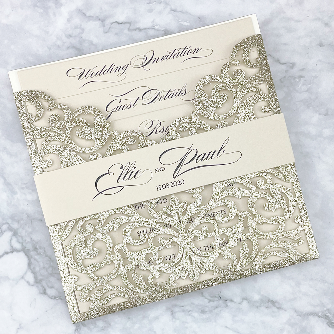 Any Colour Personalised Glitter Wedding Invitations 