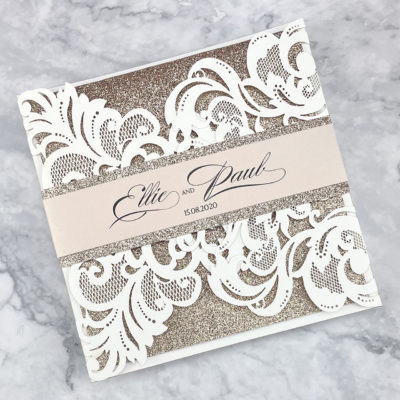 Iris Laser with Glitter and Belly Band Wedding Invitation