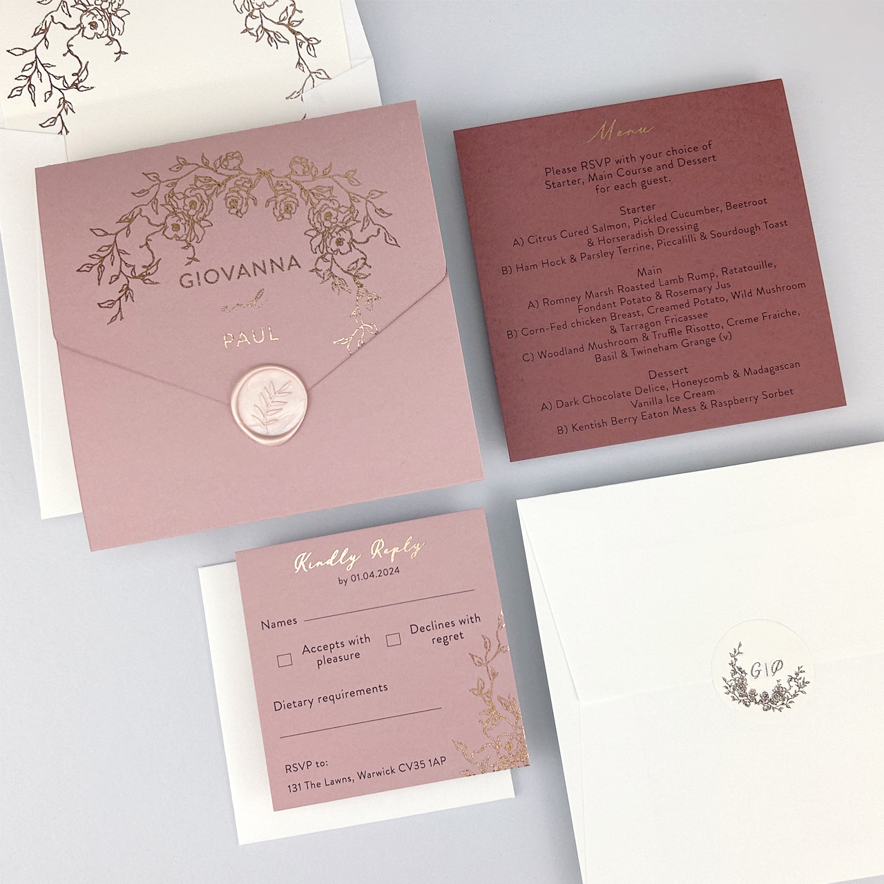 Giovanna Wrap Invitation Pinks